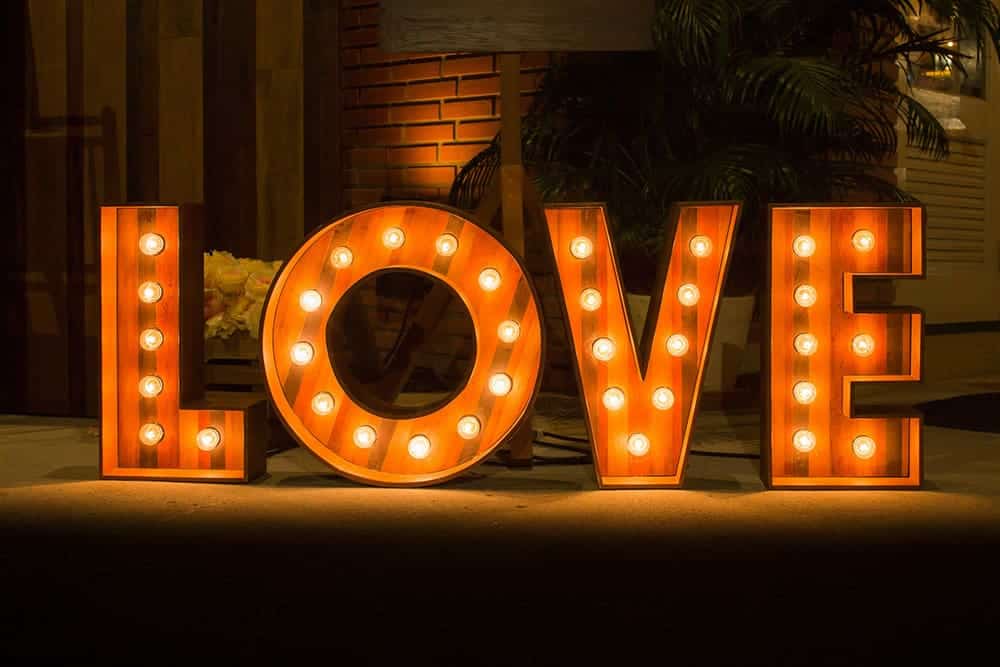 LOVE light-up letters at a wedding